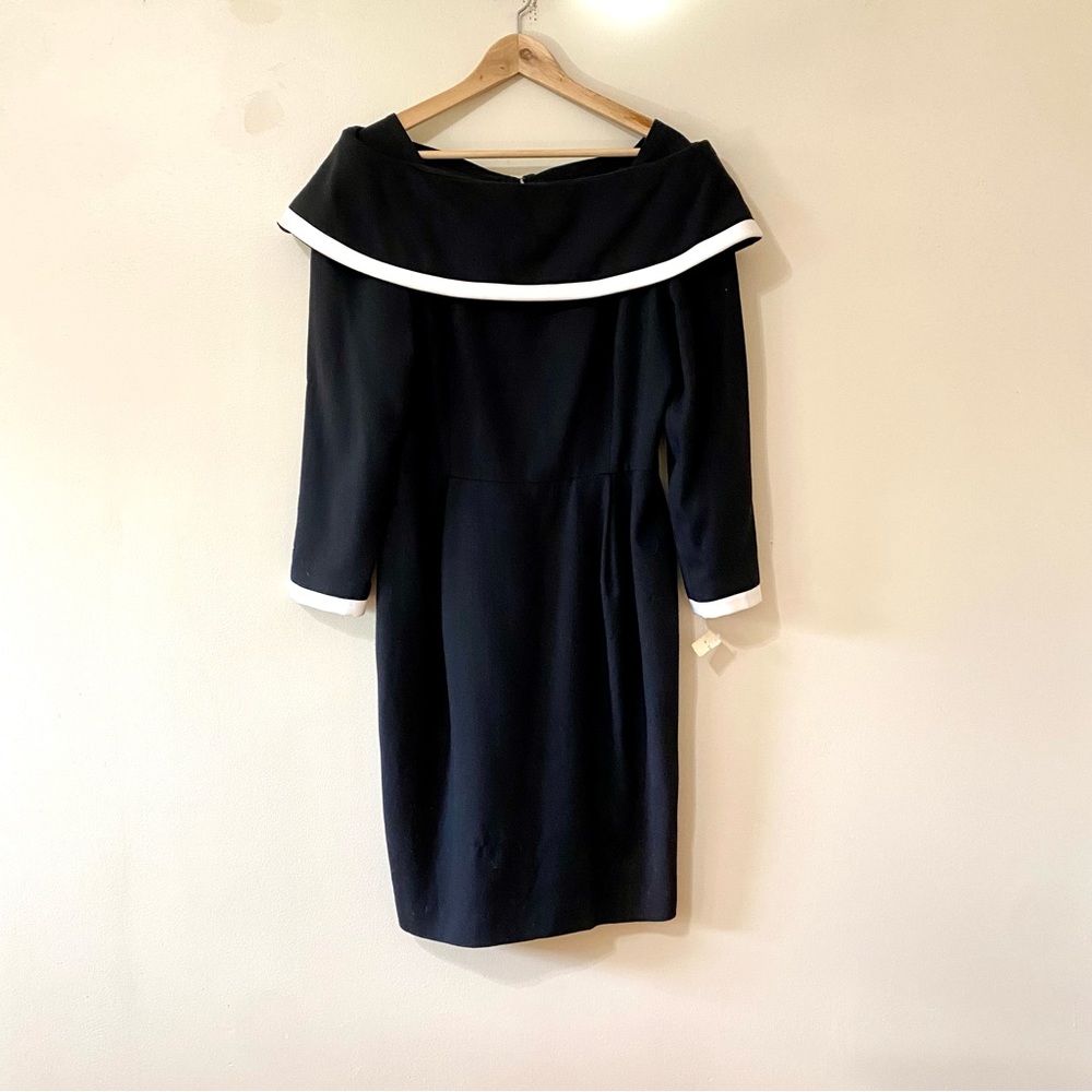 Vintage 80s Arnold Scaasi Dress Black White Classic Size 14 - NWT